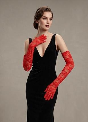 Кружевные длинные перчатки красные 30к026