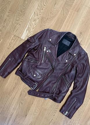 Куртка жіноча allsaints шкіряна косуха бордова вінтажна