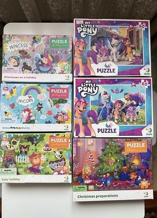 Пазли для дівчинки dodo my little pony, принцеси, єдинороги, 3х60 та 3х30 елементів, картон