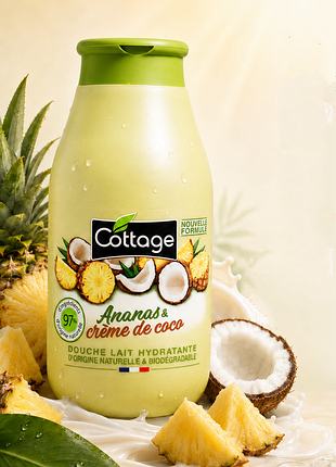 🥥🌴🍍250ml. увлажняющее парфюмированное молочко - гель для душа cottage pineapple &amp;cconut тропический коктейль, франция