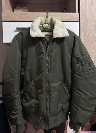 Куртка бомбер h&m хакі з хутряним коміром