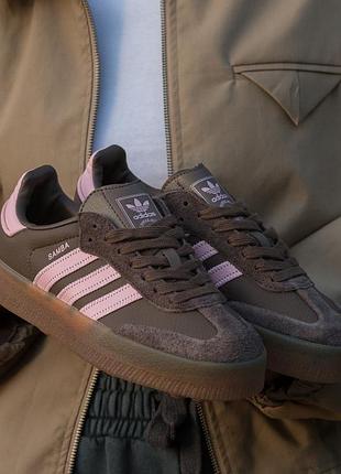 😍 жіночі кросівки adidas samba plat brown pink