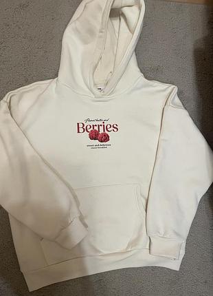 Худі жіноче оверсайз з капюшоном berries молочне с-м