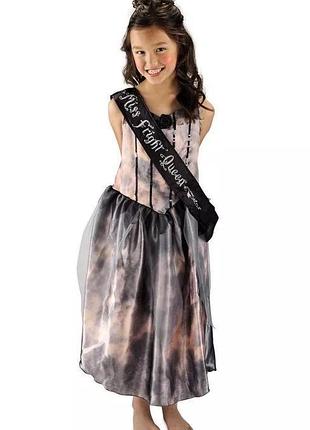 Карнавальне плаття, сукня miss fright queen королева cтраху, темряви із стрічками на halloween  на 5-6 років