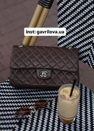 Сумка classic 2.55 medium double flap in brown/silver🤎