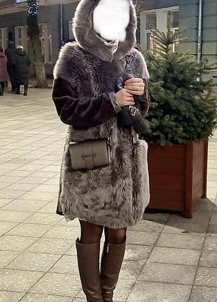 Дублянка жіноча тоскана астраган з капюшоном до колін