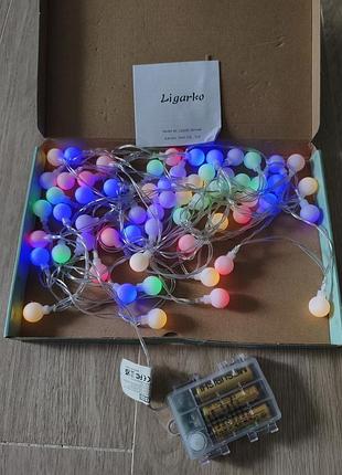 Світлодіодна гірлянда-кульки ligarko led fairy lights (120 led, різнокольорова, на батарейках)12 м.