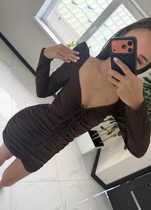 Жіноча коротка сукня zara шоколадного кольору, розмір xs-s