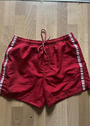 Шорты мужские calvin klein плавательные красные с белыми лампасами
