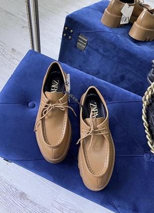 Лофери жіночі zara коричневі, розмір 38, матеріал шкіра
