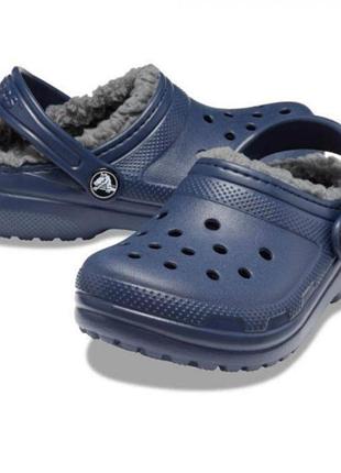Сабо для хлопчика crocs classic lined clog k сині утеплені