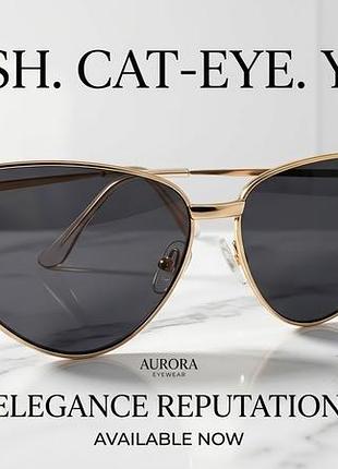 Сонцезахисні окуляри жіночі cat-eye золотисті з чорними лінзами
