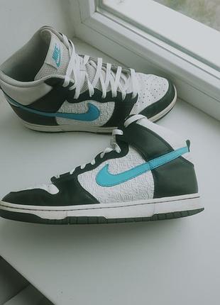 Кеди чоловічі nike dunk high білі з чорним та блакитним