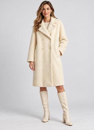 Жіноче пальто альпака молочне двобортне oversize універсальний розмір