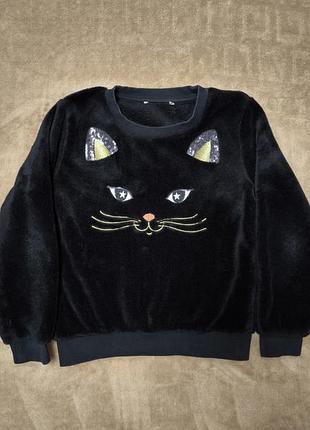 Кофта для дівчинки флісова чорна з котиком