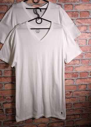 Футболка мужская белая базовая облегающая polo ralph lauren v neck