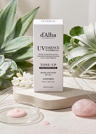 Крем d'alba uv essence waterfull+ tone-up pink correcting с высокой степенью защиты от солнца