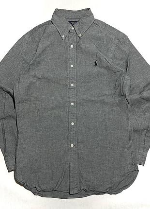 Мужская серая рубашка polo ralph lauren оригинал размер m 15.5 39 длинный рукав оксфорд stretch oxford slim fit приталенная базовая рубашка