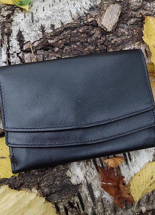 Чёрный кожаный кошелёк,портмоне унисекс genuine leather(13 см на 10 см)