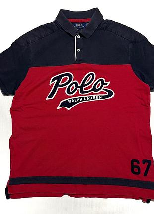 Мужская футболка поло polo ralph lauren оригинал размер l красное синяя с большим логотипом custom slim fit летняя тенниска