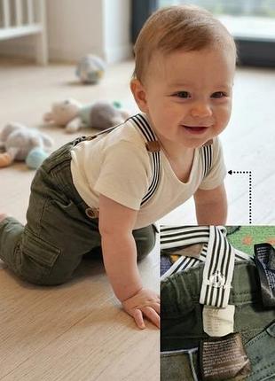 Брюки-карго h&amp;m с подтяжками (68 см / 4-6 мес, до 68 см) / оливковые брюки