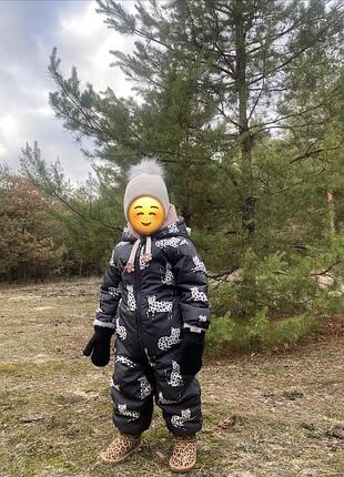 Зимовий комбінезон для дітей, демісезонний, чорний з білим принтом