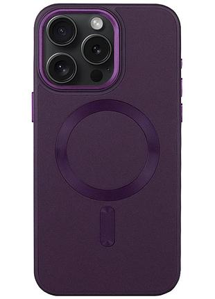 Кожаный чехол bonbon leather metal style with magnetic fit для apple iphone 12 pro max (6.7") фиолетовый / dark purple