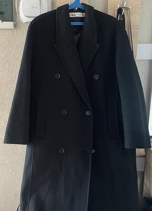 Пальто жіноче zara чорне оверсайз xs-s вовна