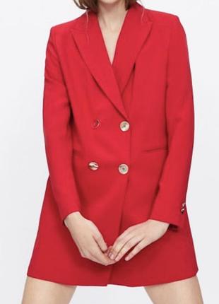 Пиджак красный удлиненный zara m приталенный