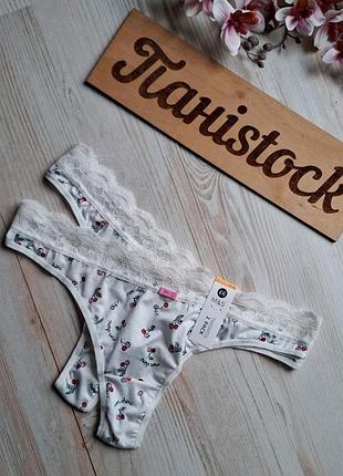 Трусики танга з мереживом вишеньки s m 8/10 12/14 m&s marks&spenser