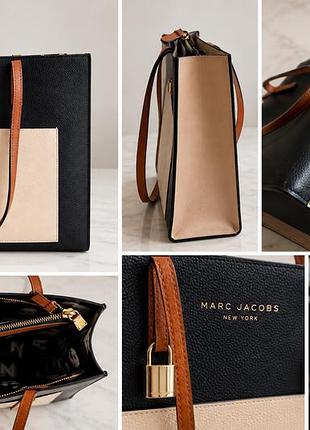 Жіночий шопер marc jacobs new york шкіряний чорний з бежевим та карамельно-коричневим