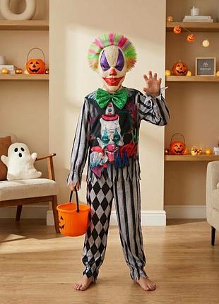 Костюм карнавальный на геловин хелловин halloween хеллоуин хеллоуин хэллоуин злой клоун арлекин шута шутант пеннивайз кеннивайз для мальчика 9-10 лет