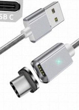 Essager магнітний кабель usb 2.0 am на type-c 1 м сріблястий текстильний плетіння з led
