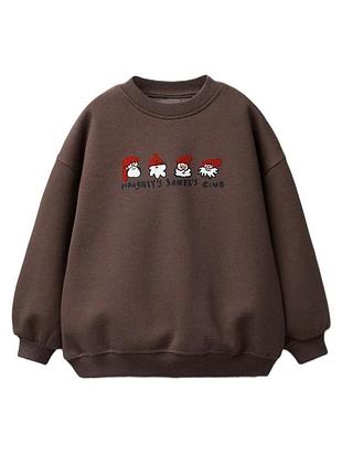 Коричневий утеплений оверсайз світшот zara новорічний різдвяний зимовий реглан худі кофта светр