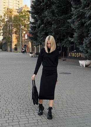 Костюм женский с юбкой, ангора, бордовый, черный