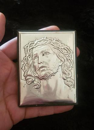 Серебряная икона иссуса христа, барельеф