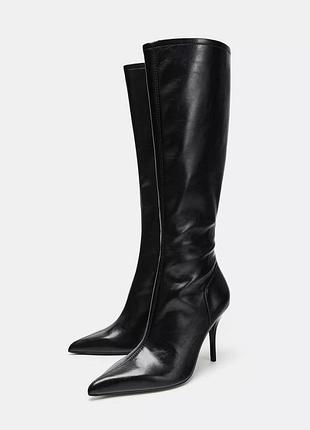 Сапоги zara эко кожа нос узкий по ноге