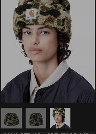 Флисовая шапка carhartt wip prentis beanie в камуфляжной расцветке camo duck jacquard / green