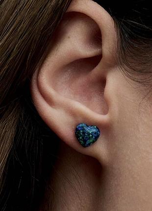 Оригінальні сережки серденька pandora з опалу