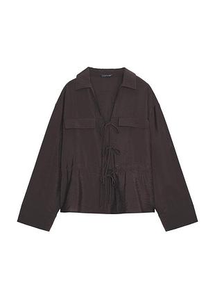Блуза zara шоколадна на зав'язках, розмір xs (s/m) нова