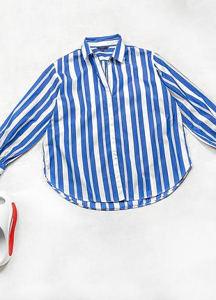 Женская базовая удлиненная рубашка massimo dutti в полоску синего цвета