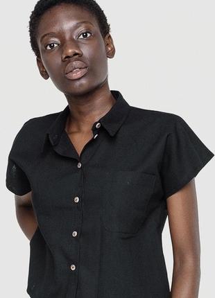 Брендовая чёрная блуза nafnaf с короткими рукавами на пуговицах