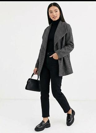 Шерстяное меланжевое пальто / кардиган emporio armani made in italy / it 40 / m–l (оверсайз) шерсть и натуральная кожа