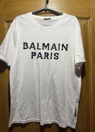 Белая хлопковая футболка balmain paris