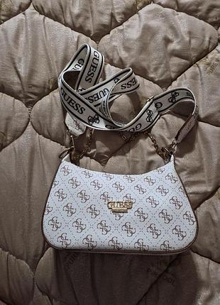 Клатч жіночий guess білий з монограмою