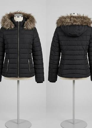 Классическая стеганая женская утепленная черная с мехом h&amp;m р.46