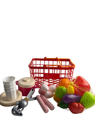 Игрушечный набор продуктов в корзине
