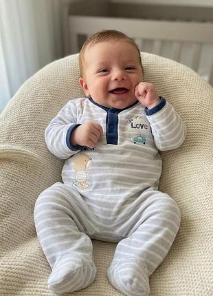 Полосатый человечек / слип george с мишкой (0-3 мес, до 5.5 кг) / слип с закрытыми ножками
