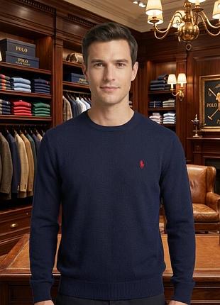 Чоловічий синій джемпер вовняний джемпер merino wool бренду polo by ralph lauren розмір m