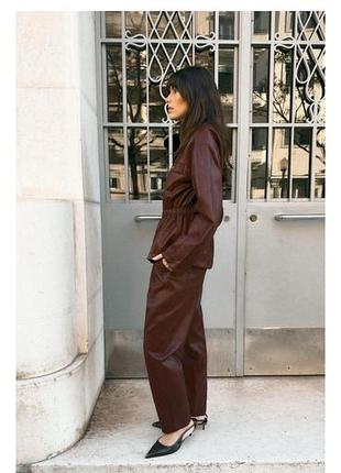 Брюки жіночі zara джогери бордові з екошкіри, розмір s